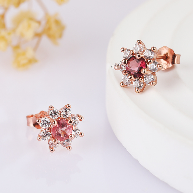 S925 red sunflower Tourmaline Earrings