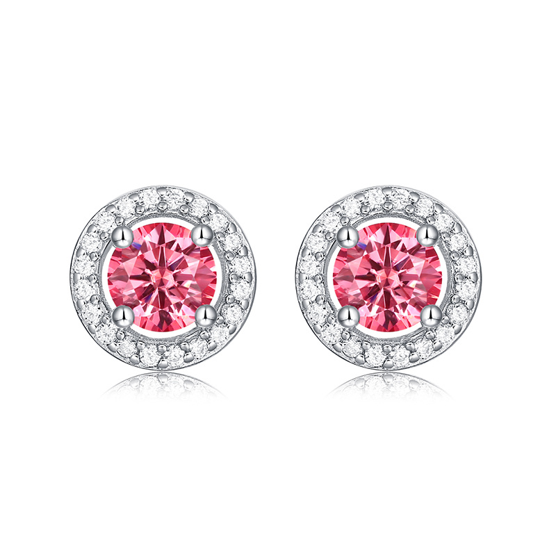 925 silver luxury round bag 50 points Mo sang Diamond Earrings