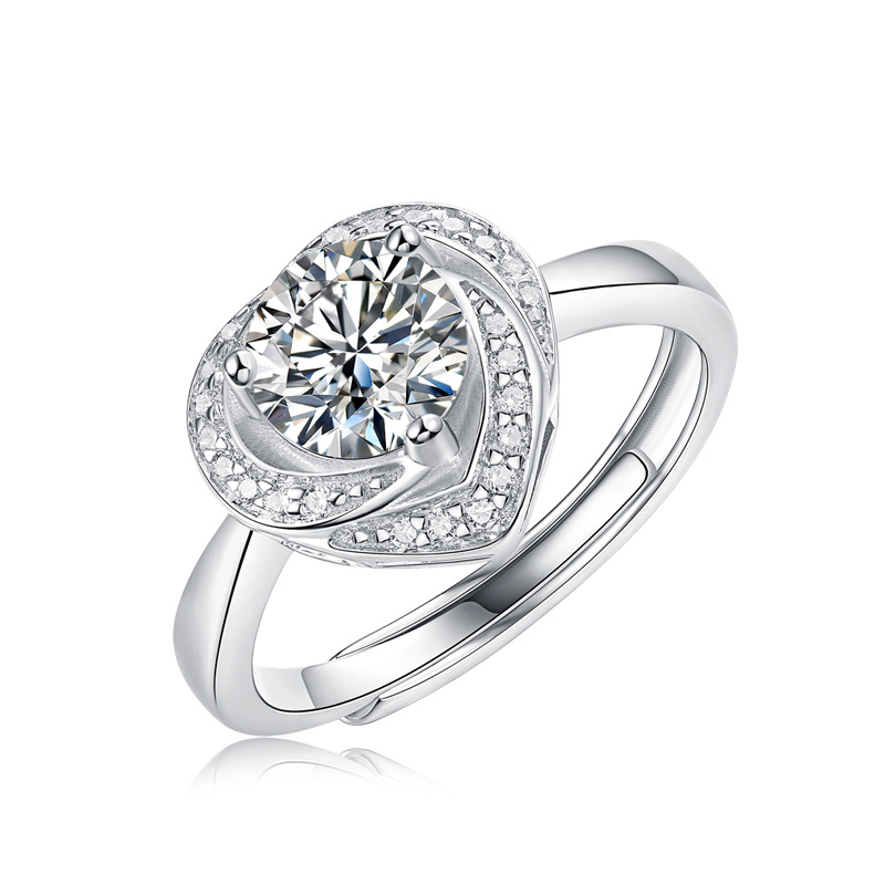 925 silver one carat heart ray Mossan diamond ring