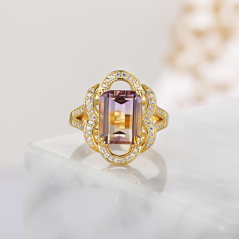 S925 Silver Purple rhyme Gold Purple Yellow Crystal Ring